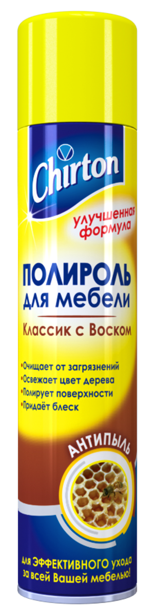 Полироль для мебели 300 мл chirton чиртон антипыль классик с воском аэрозоль