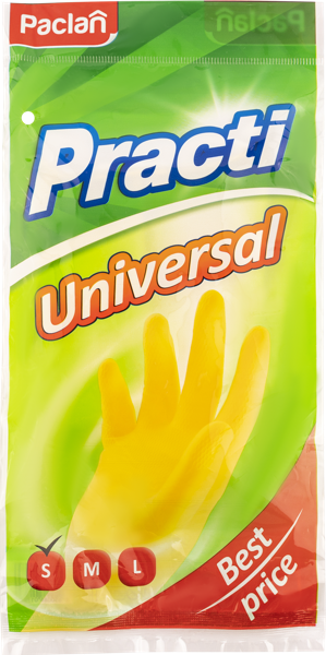 Перчатки малые резиновые Паклан практи универсал желтые СеДо сп м/у, 1 пара