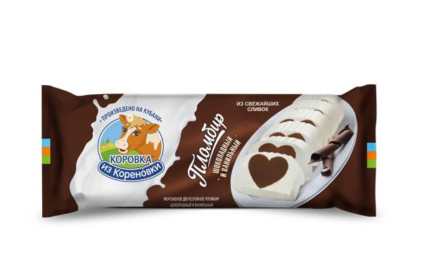 Мороженое пломбир Коровка из Кореновки шоколадно-ванильное Кореновский МКК м/у, 400 г